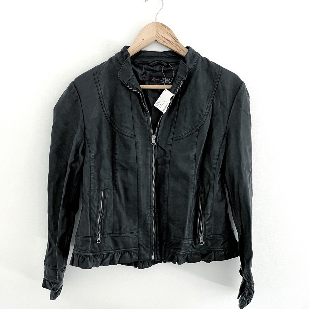 NWT Faux Leather Moto Jacket with Ruffle trim size medium